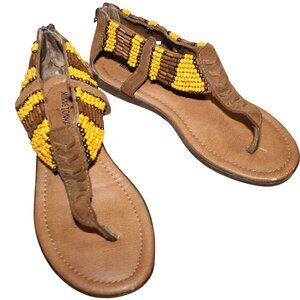 MINNETONKA Ibiza Gladiator Sandals Sz 6 Leather Beaded Ankle Shoes Suede Boho